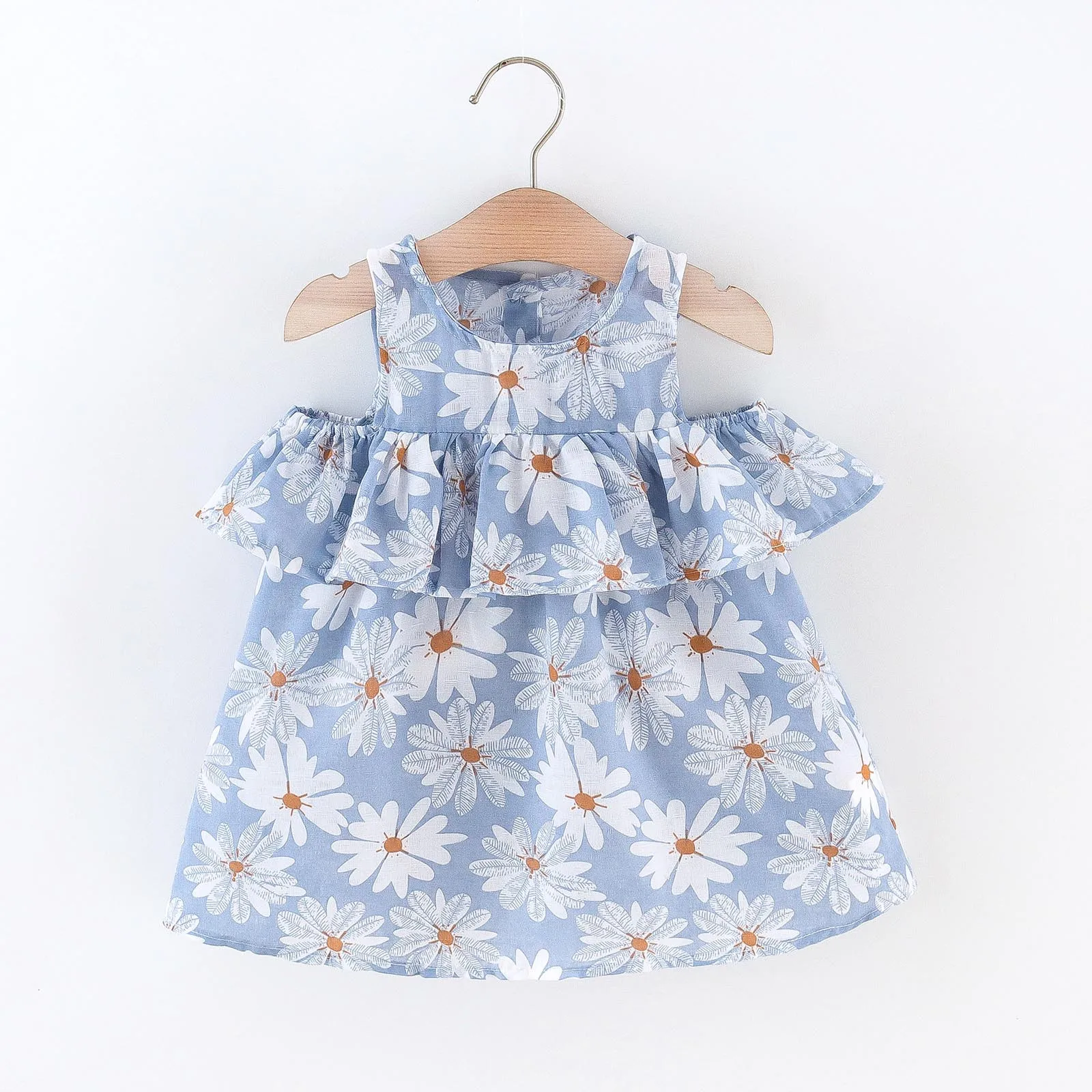 

6M-3Y Toddler Infant Baby Girls Dress 2022 Summer Sleeveless Ruffles Floral Printed Princess Dress Vacation Beach Dress Clothes