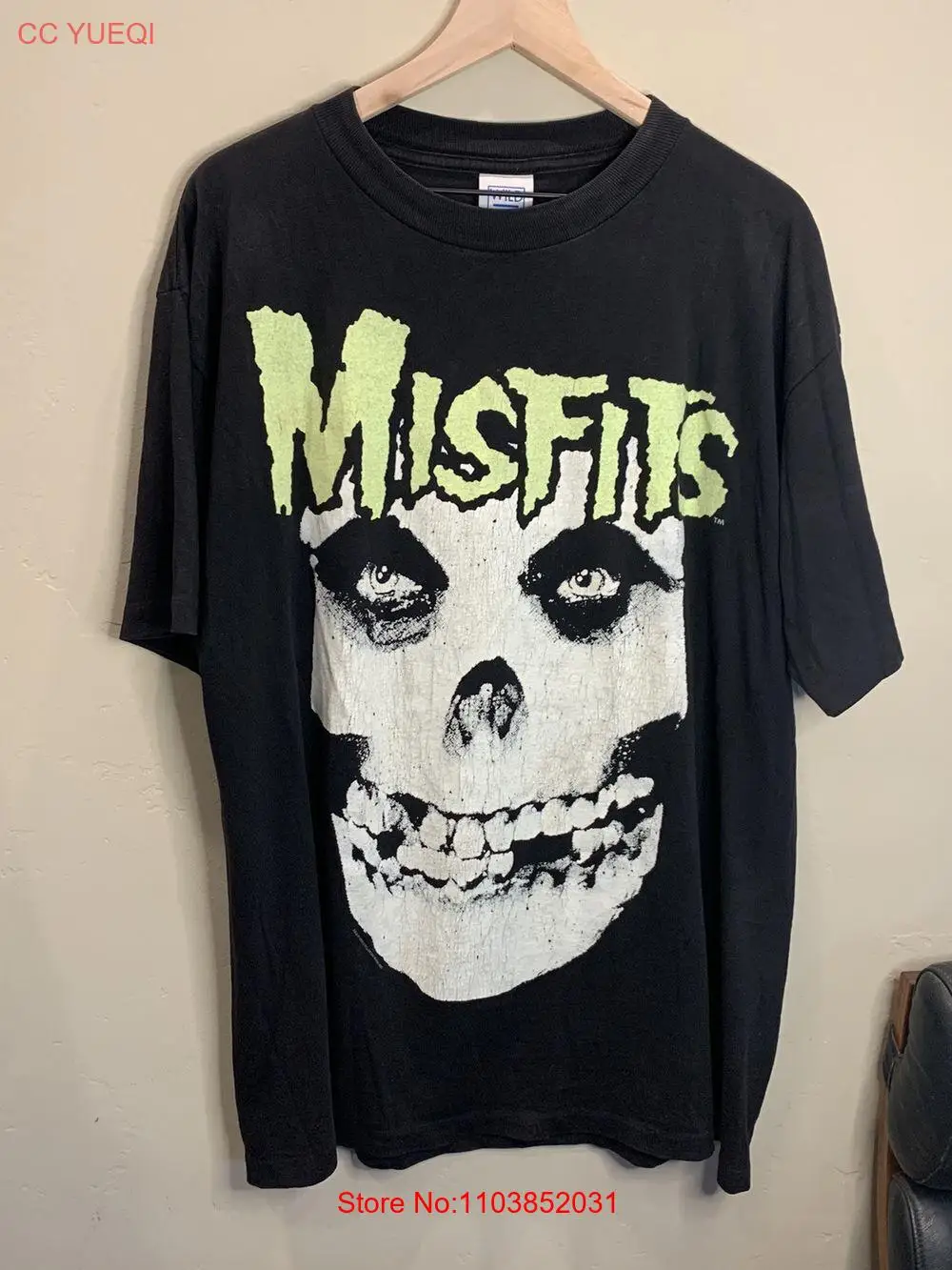 Винтажная 1997 Misfits светящаяся в темноте черная Тяжелая хлопковая футболка унисекс