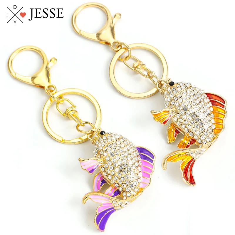 

Cute Enamel Carp Fish Inlaid Crystal Rhinestone Keychains Animal Alloy Pendant Keyring High Quality Creative Key Holder Jewelry