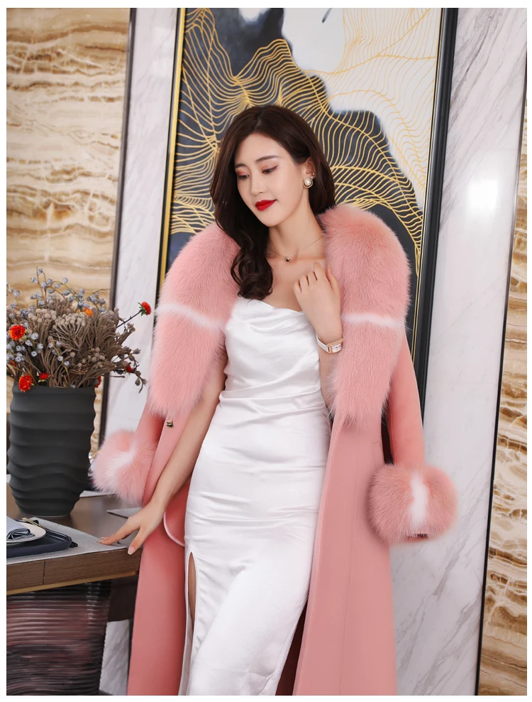 Double-sided Cashmere Coat Women's 2022 Autumn And Winter New Natural Fox Fur Collar Temperament Slim X-Long Wool Woolen Coat