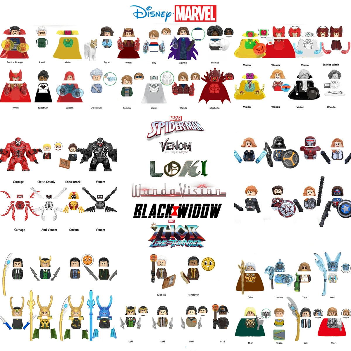 

Marvel Avengers Black Widow Spiderman Iron Man Loki thor ironman Building Brick Block head Groot Hulk Thanos Deadpool Toy