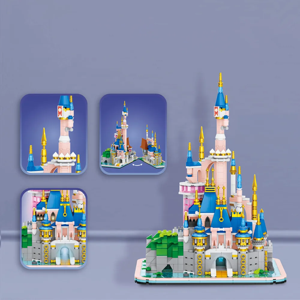 

Disney Lighting Princess Castle World Park Friends Block Disneyland Fairy Tales Pink Castle Model Brick Toy for Gifts Set Kid