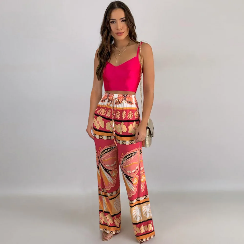

2022 Spring/Summer New Women's Clothing Butterfly Print High-waisted, Wide-legged Straight Beach Pants