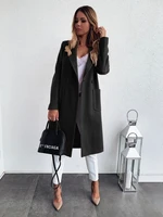women wool blend coat female clothes ol trench jacket winter solid color long sleeve button pocket classic outerwear streetwear