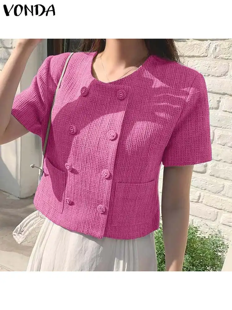 

Пиджак VONDA женский с коротким рукавом, Элегантный Модный повседневный однотонный блейзер с круглым вырезом, уличная одежда, 2023