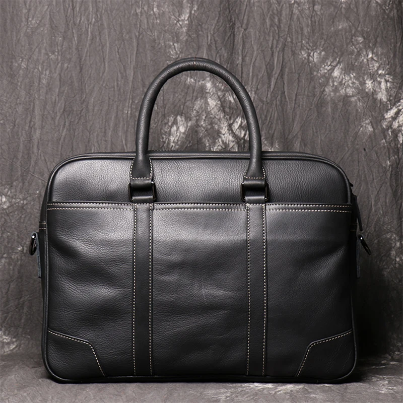 Men's Cowhide Handbag Black Classic Business Briefcase Leather Laptop Bag For Men Luxury Design Vintage Single Shoulder Bag