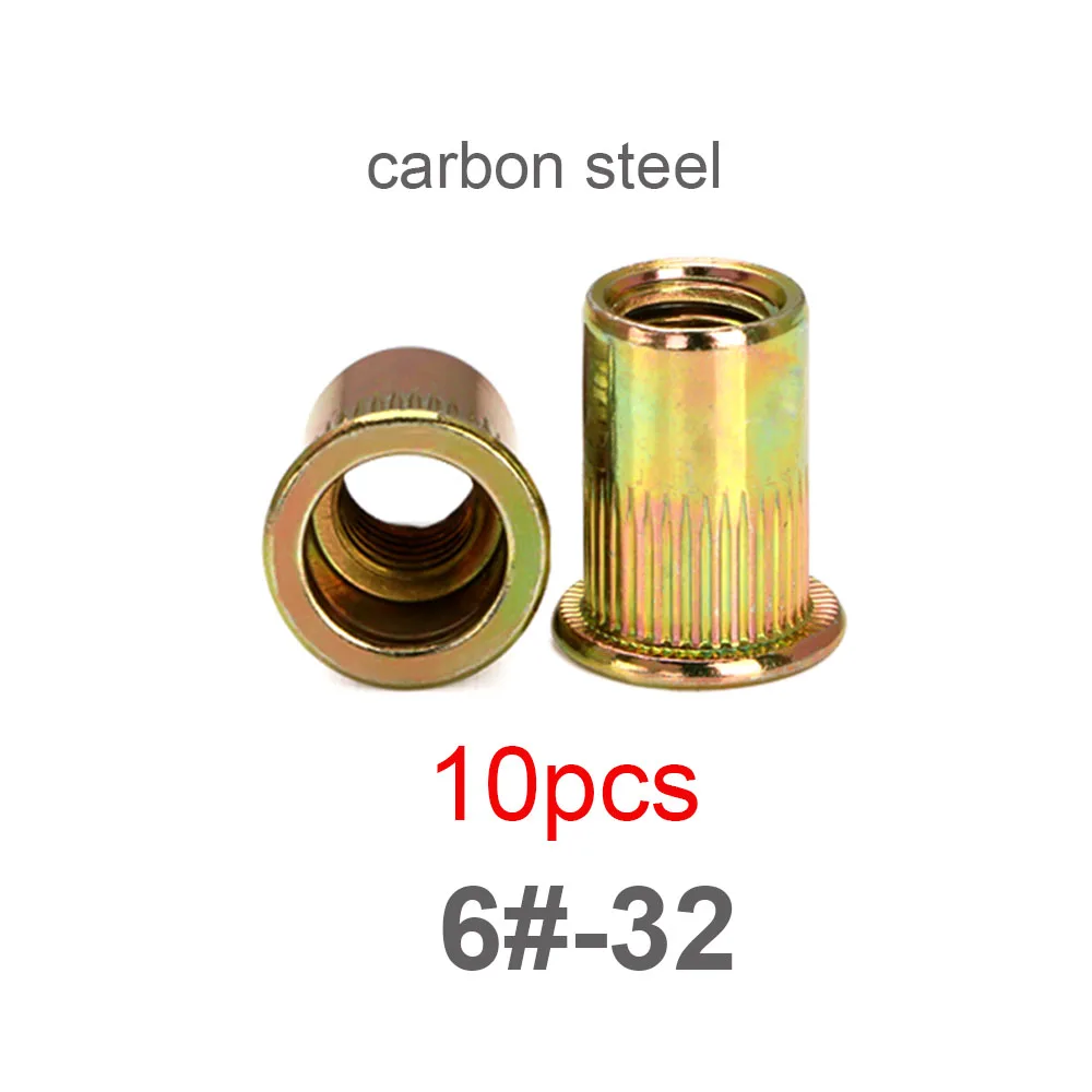 

5/10 шт UNC 6 # -32 8 # -32 10 # -24 1/4-20 5/16-18 3/8-16 Углеродистая нержавеющая сталь 304, заклепка с плоской головкой, гайка, переплетная вставка, заклепка, гайка