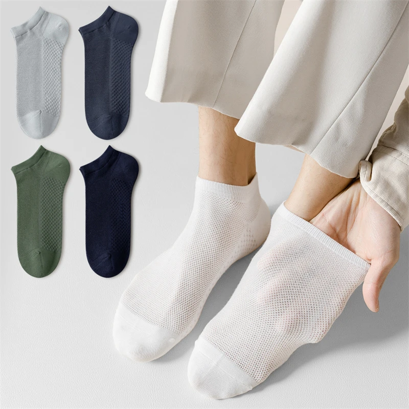 

Men's Socks New Spring Summer 98% Cotton Mesh Breathable Absorb Sweat Solid Color Sports Socks For Men Thin Ankle Socks Short
