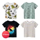 4 шт.лот детская одежда для мальчиков 100% хлопок динозавры монстр мультфильм короткий рукав футболки одежда