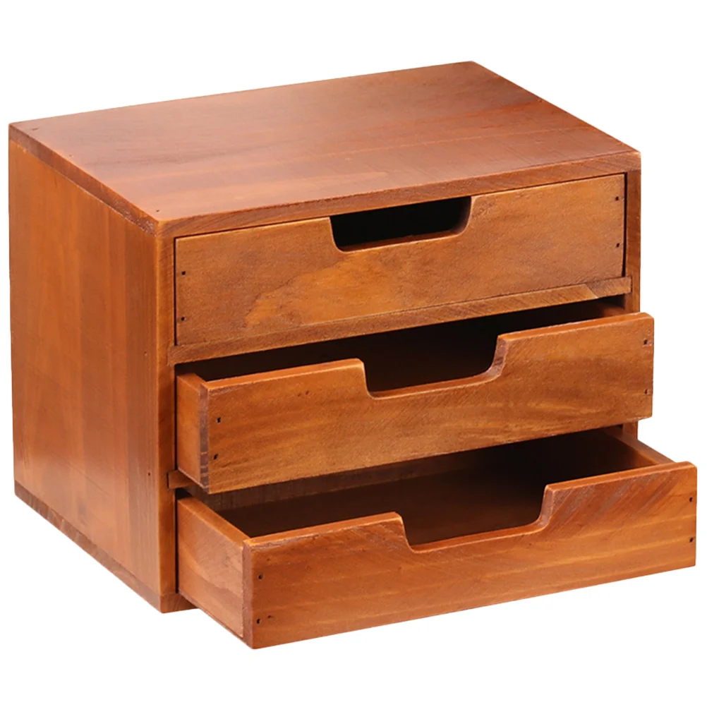 

Drawer Type Desktop Organizer 3-layer Wooden Storage Box Multi-functional Wood Box for Makeup Jewelry