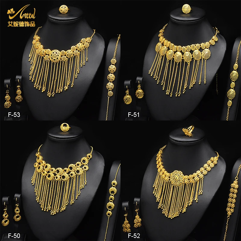 

ANIID Dubai Tassel Gold Plated Jewelry Sets For Women Fashion Indian Bridal Necklace And Earring 4Pcs Set Ethiopian Party Gifts