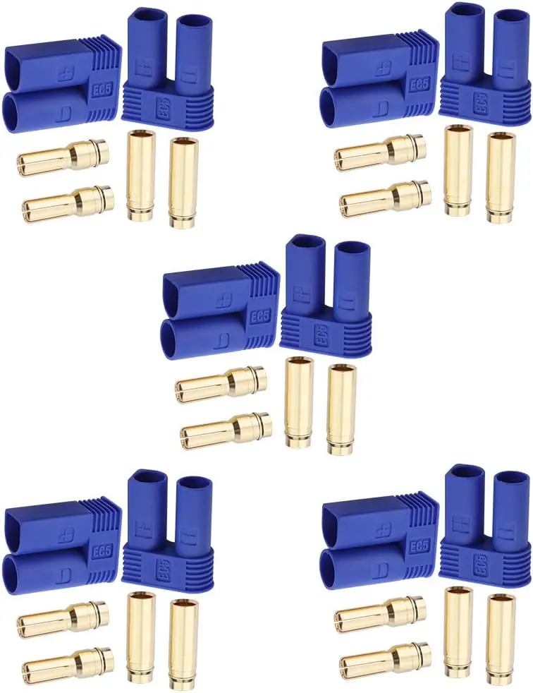 

Keszoox 5 Pairs EC5 Banana Plug Connectors Female Male 5.0mm Gold Bullet Connector for RC ESC LIPO Battery Device Electric Motor