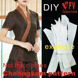 Improved Hanfu pattern women's ethnic style cross-collar top 1:1 garment cutting structure drawing BQP-44
