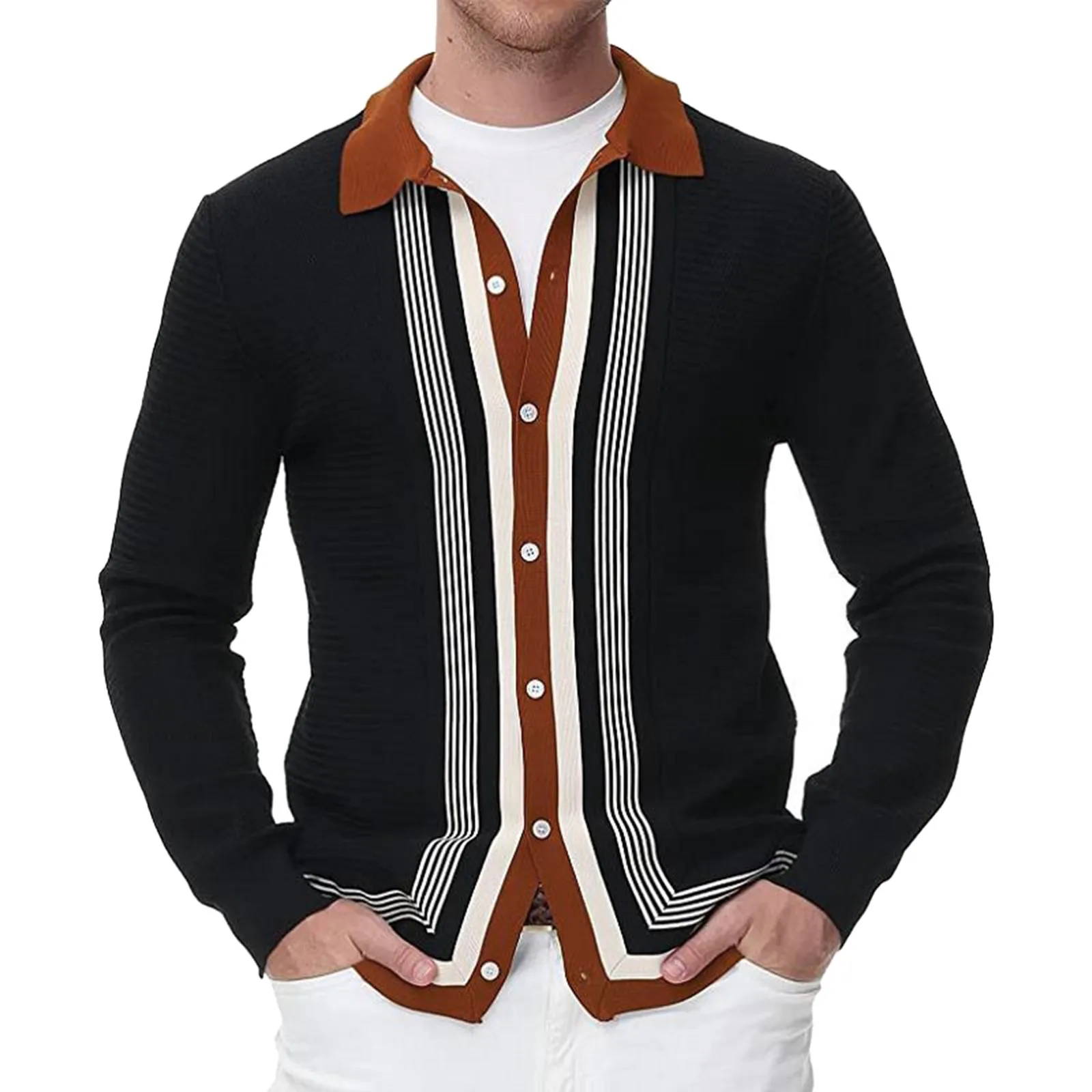 

Mens Autumn Fashion Casual Button Lapel Knitted Cardigan Long Sleeve Jacket