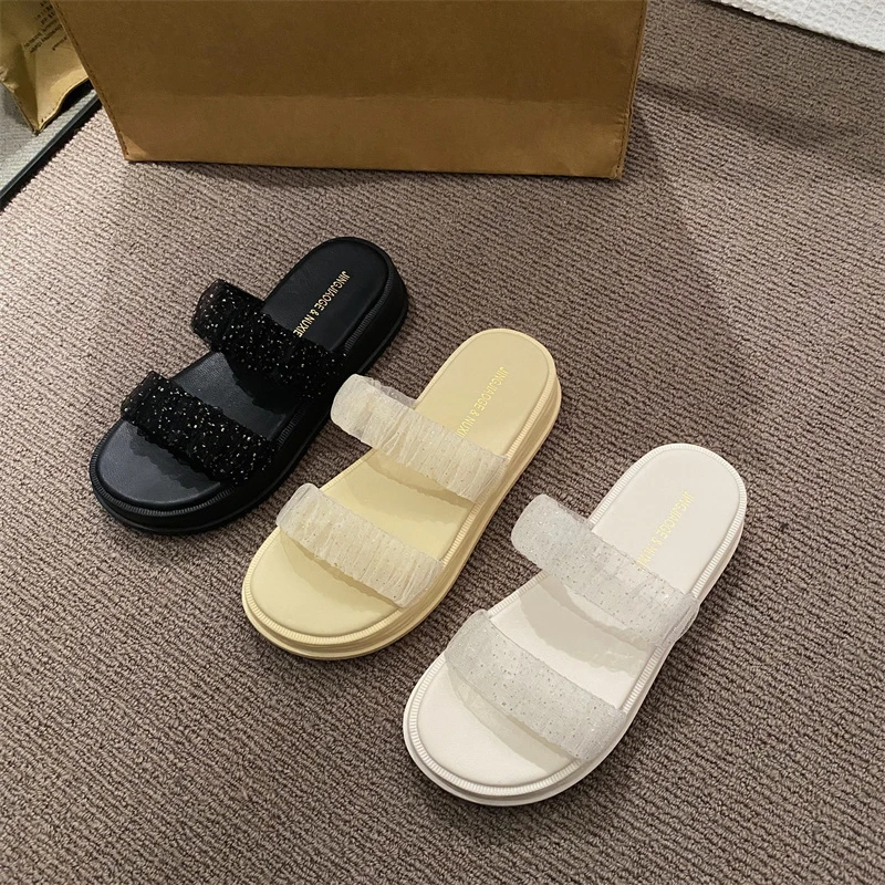 

Summer Open Toe Women Slippers Fashion Slip On Platform Flats Thick Sole Sandalias Ladies Elgant Beach Vacation Slides Flip Flop