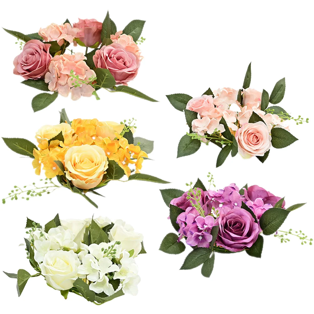 

5pcs Rings Artificial Flower Wreaths Decorative Table Centerpiece for Wedding