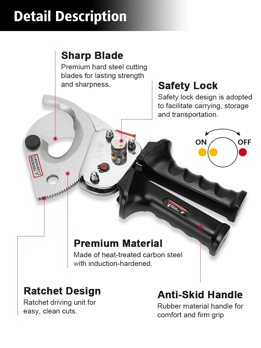 Резак для кабеля с храповым механизмом стальные лезвия круглой секцией