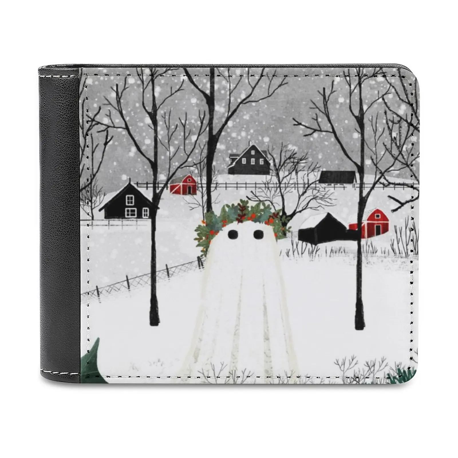 

The Holly King Classic Style Wallet Pattern Wallets Men Fashion High Quality Purse Seasonal Snow Landscape Holly Berries Pine