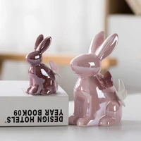 Rabbit Statue Ceramic Home Decor Animal Butterfly Figurines Ornament Aesthetic Decoration Kawaii Room Christmas Gift Accessories