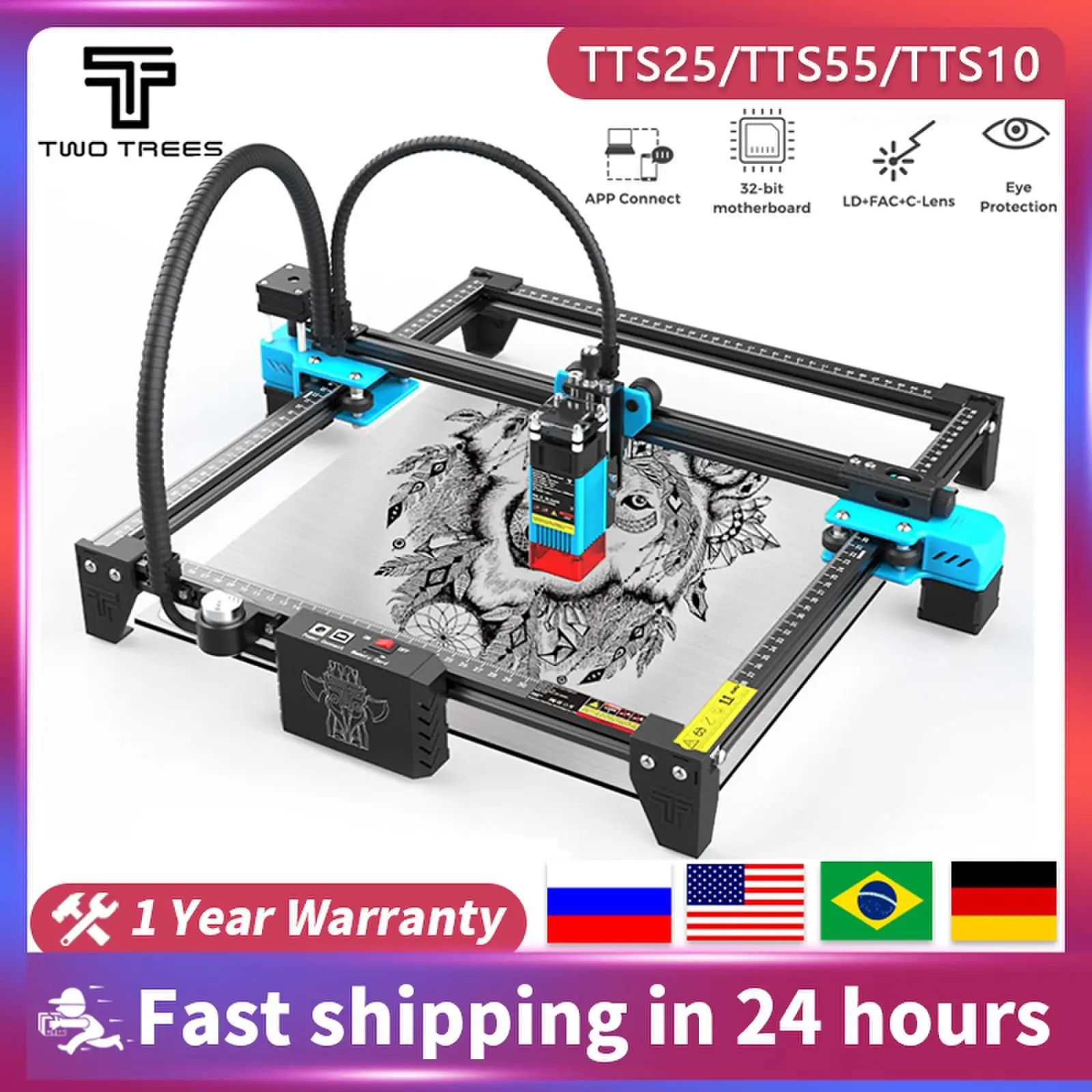 

TwoTrees Laser Engraver TTS-55 Engraving Cutting Machine Woodwork Tool Metal Acrylic Laser Engraving Machine CNC Machine Router