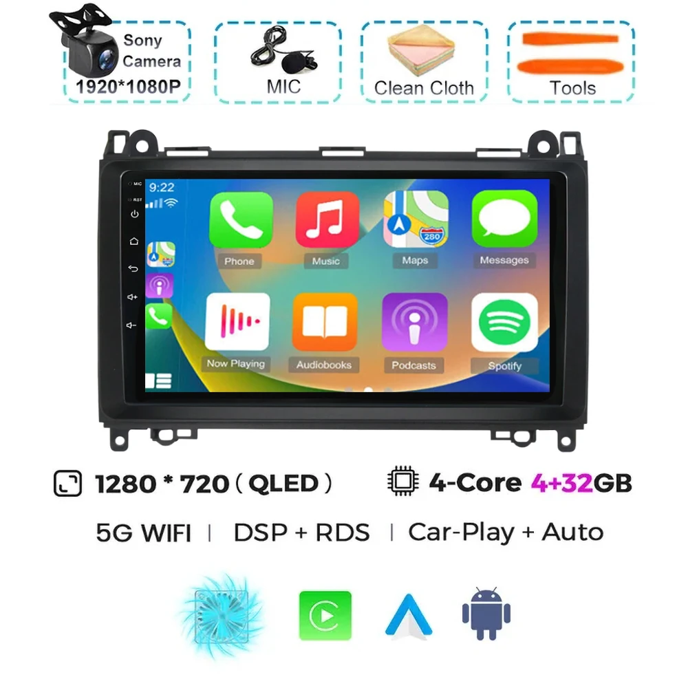 

Carplay Auto для Mercedes Benz B200 Sprinter W906 W639 AB Class W169 W245 Мультимедийный автомобильный радиоплеер 4G Стерео GPS-навигация