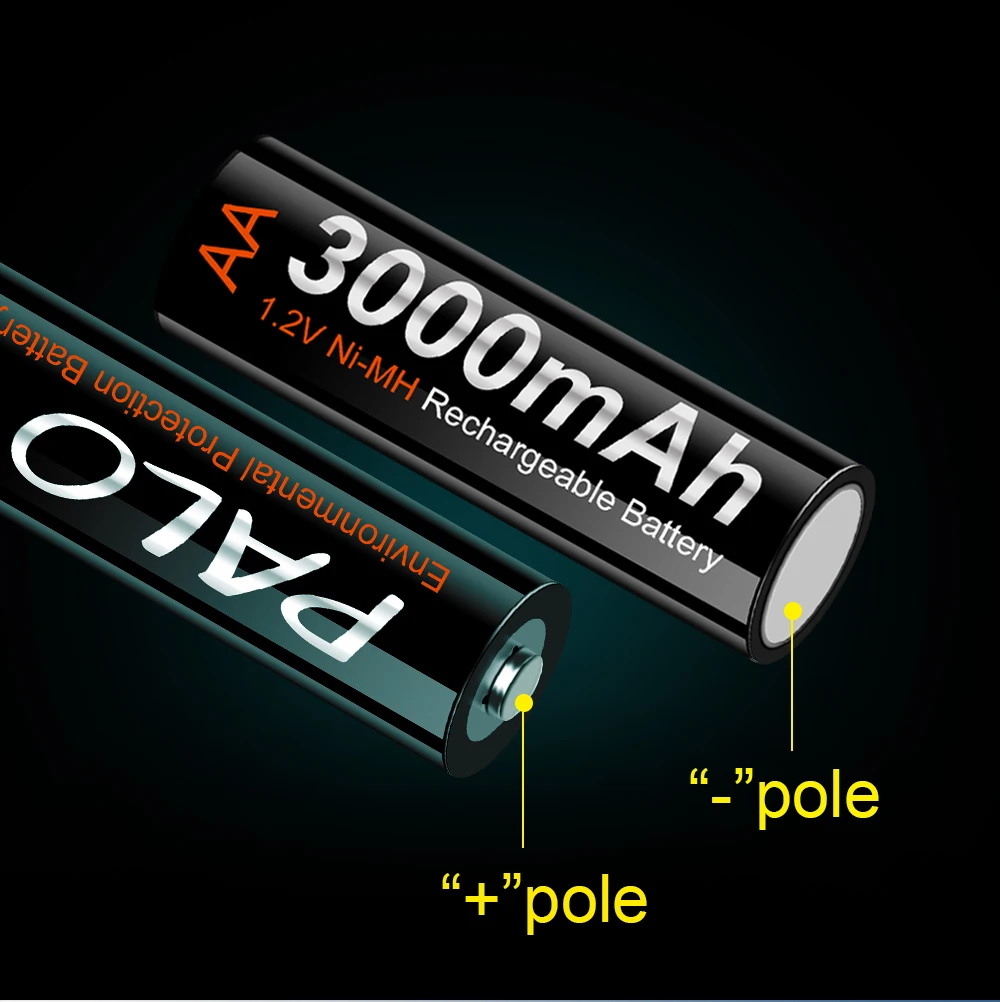 PALO AA Battery NIMH 3000mAh 1.2V 2A Ni-Mh aa Rechargeable Batteries Bateria Baterias and smart battery charger |