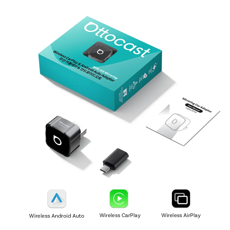 

Беспроводной адаптер Ottocast Mini Air для CarPlay и Android Auto 3-в-1, USB-донгл для зеркалирования экрана iPhone для VW, Kia, Benz, Audi, Toyota, Honda