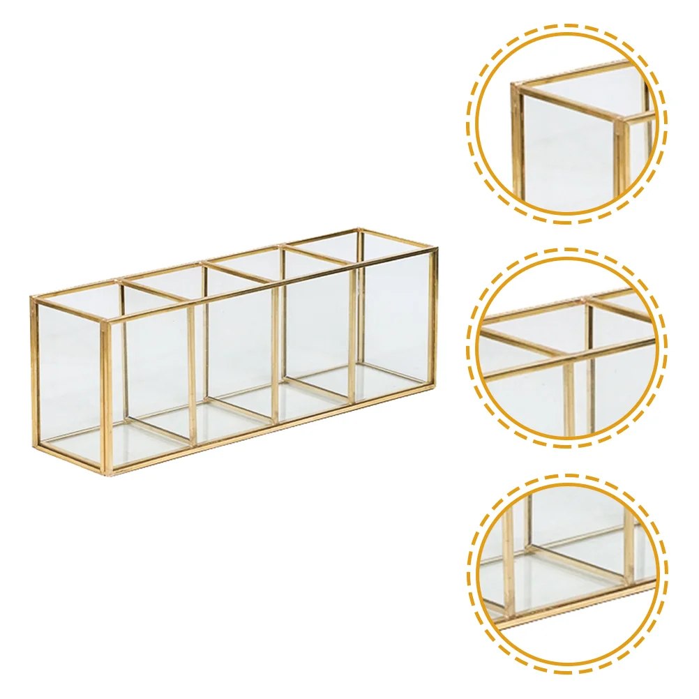 

Storage Box Makeup Brushes Organizer Cup Clear Holder Glass Desk Compartments Pen