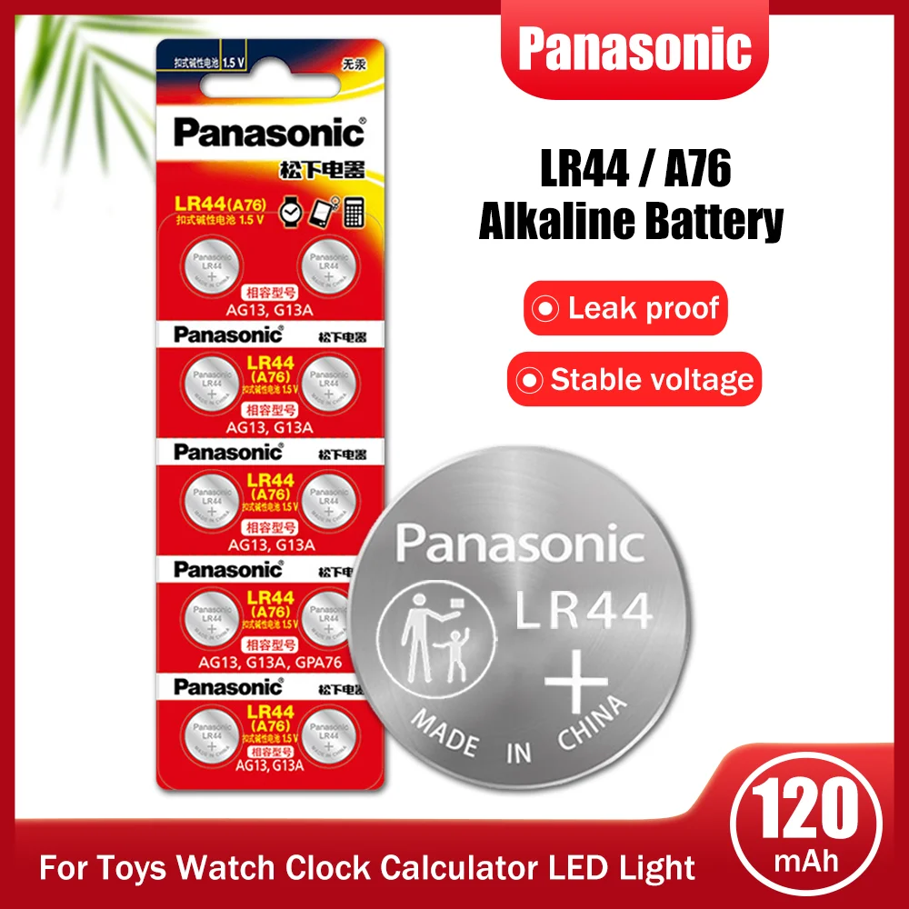 10PCS Panasonic LR44 A76 AG13 LR1154 SR1154 SR44 GP76 1.5V Alkaline Battery For Watch Clock Calculator Electric Toy Button Cell - купить по
