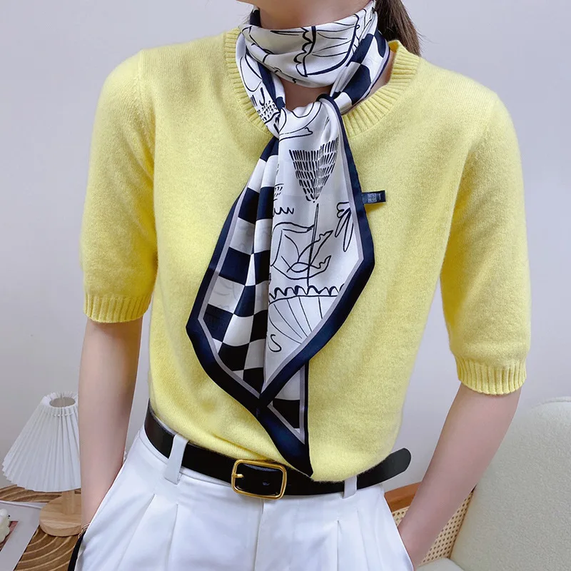 

Универсальный Шелковый Тюрбан для женщин, универсальный шарф со скошенными краями, воротник для волос, аксессуар на весну