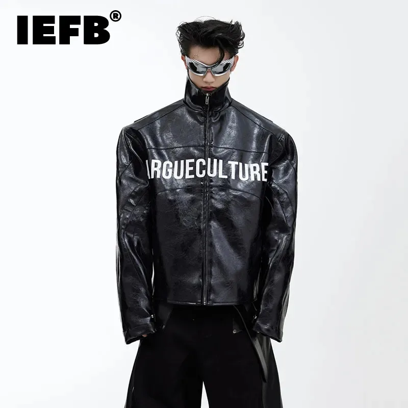 

Мужская кожаная куртка IEFB, модная Свободная верхняя одежда с принтом букв, стильная мотоциклетная одежда, осень 2023, 9C2737