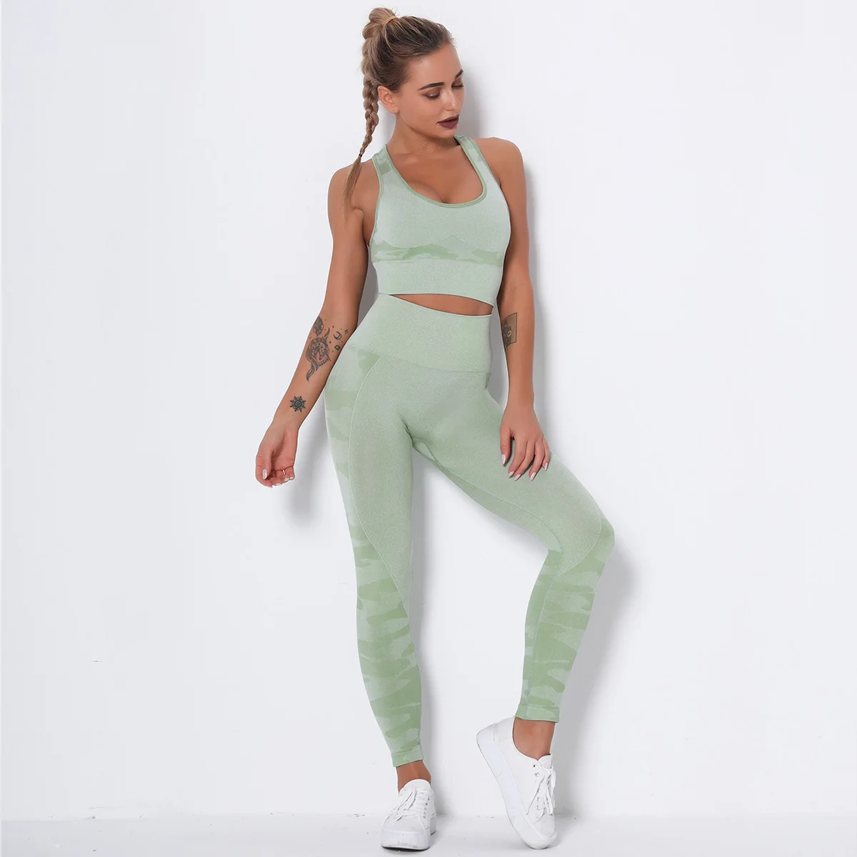 

2 шт., Женский Топ с высокой талией и бесшовные Леггинсы для йоги