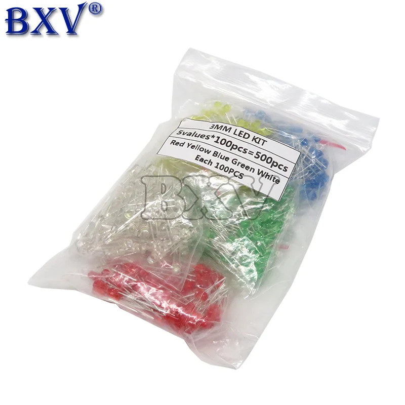 500 шт./лот комплект светодиодных диодов 3 мм смешанный цвет красный зеленый желтый