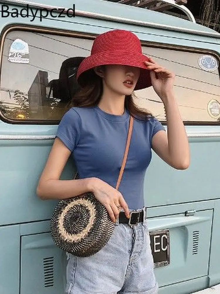 

Badypczd Sports T-shirts Women's Short-sleeved Slim Fit Shirt Pure Cotton Gym Tops Tight-fitting Solid Color Yoga Wear 2022 New