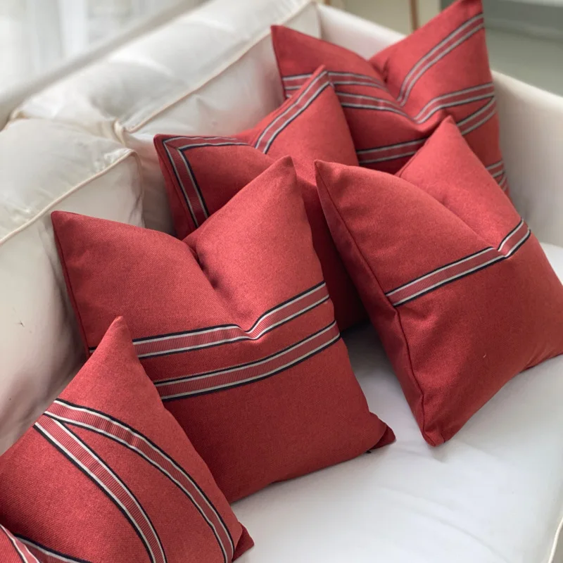 

Наволочка Dunxdeco в ретро-стиле с Красной Квадратной вышивкой для дивана, наволочка для уличной подушки, Современное украшение для дома, дивана, стула