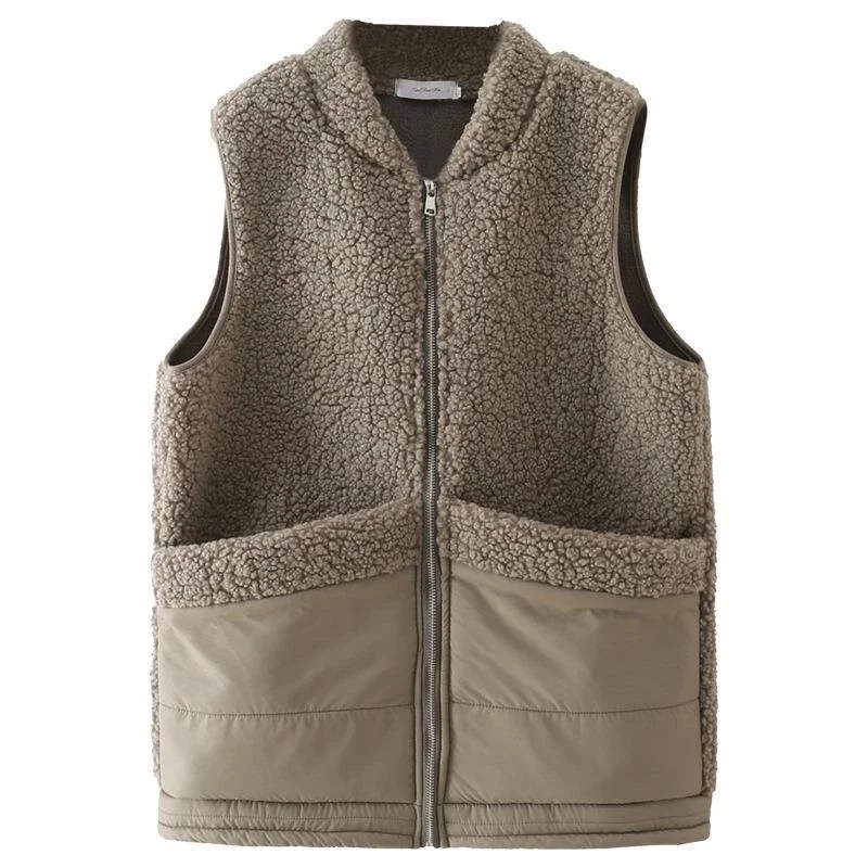 

Женская одежда, куртка без рукавов, новинка 2023, верхняя одежда на осень и зиму, флисовый теплый жилет с большими карманами на молнии из искус...