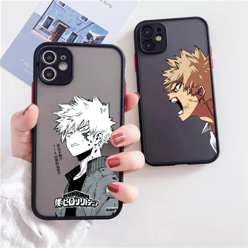 

Black Phone Case for iphone 11 8 7Plus 13 12mini 14 Pro Max X XS MAX XR SE 2 Anime My Hero Academia Hard Shockproof Cover Fundas