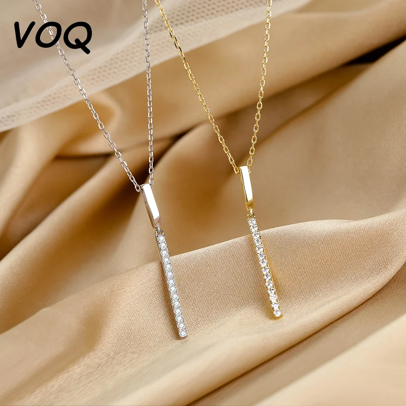 VOQ – collier à longue bande couleur argent pour femmes  chaîne clavicule en CZ  bijoux fins
