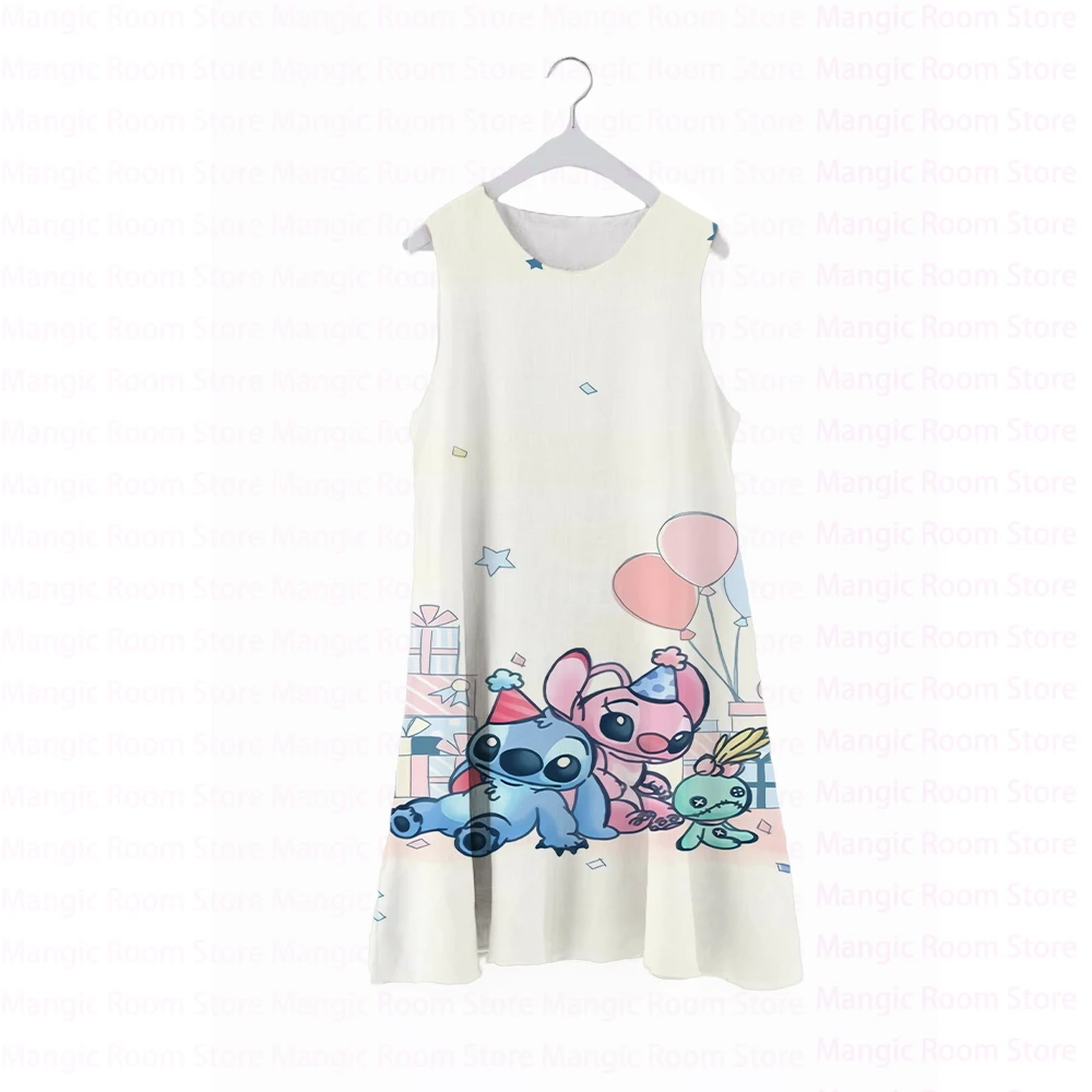 

2022 Summer New Disney Stitch Cartoon Print Round Neck Sleeveless Tank Top Dress Cute Casual Dress Casual Cute Skirt