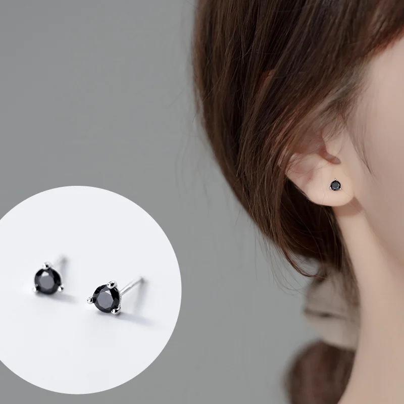 

Cute Small Round Black Diamond 925 Sterling Silver Screw Stud Earrings for Women Girls Children Jewelry Orecchini Aros Aretes