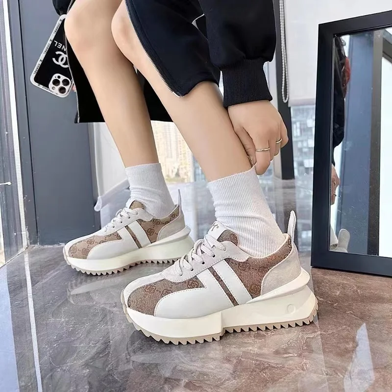 2023 Spring New Pink Leather Outdoor Sports Shoes Forrest Gump Women's Shoes Thick Sole Sports Shoes Casual Sports Shoes