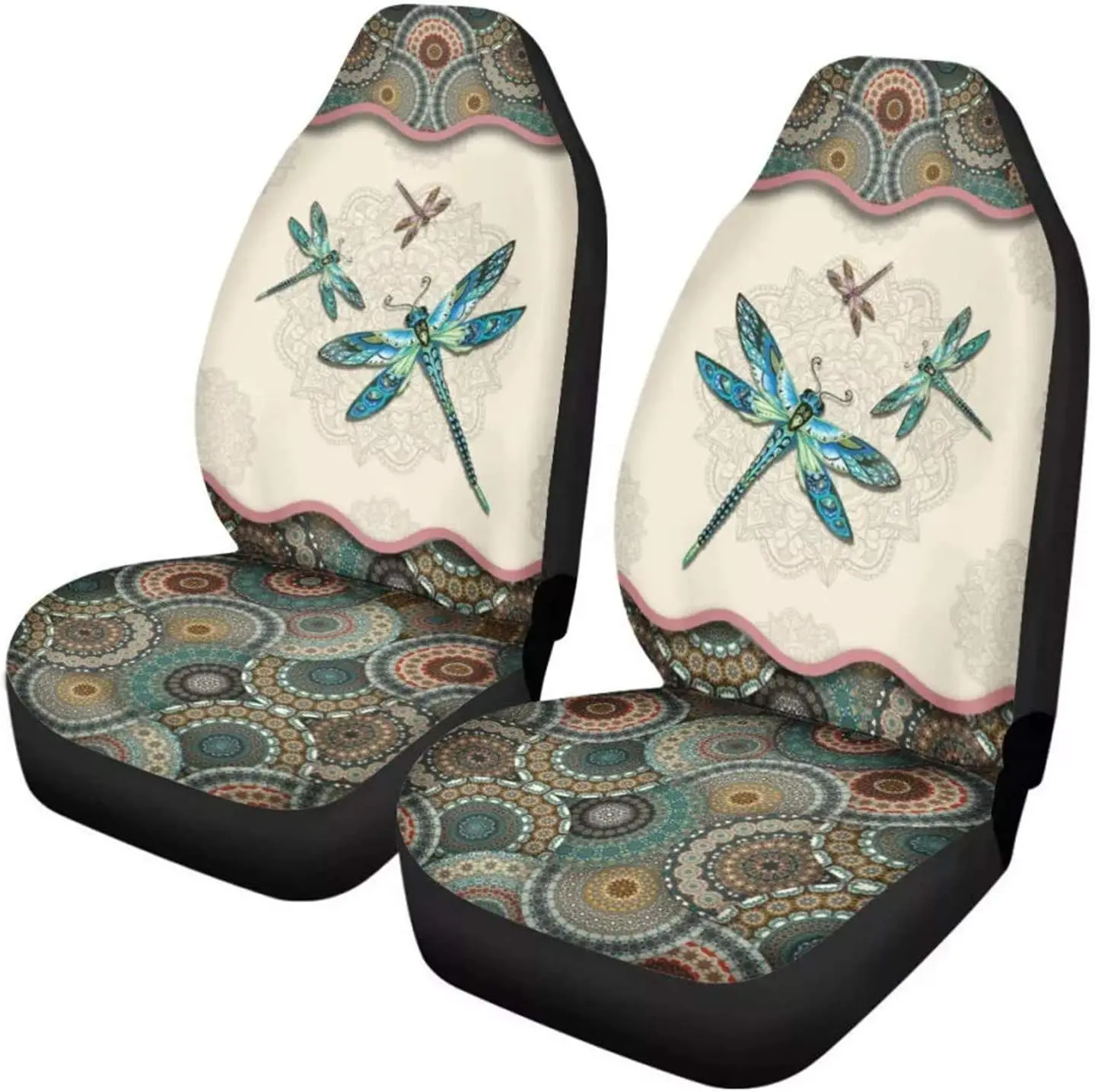 

Polynesian Dragonfly Print Car Seat Covers 2 Piece Saddle Blanket Universal Bucket Seat Cover for Cars & Vans Easy to Install