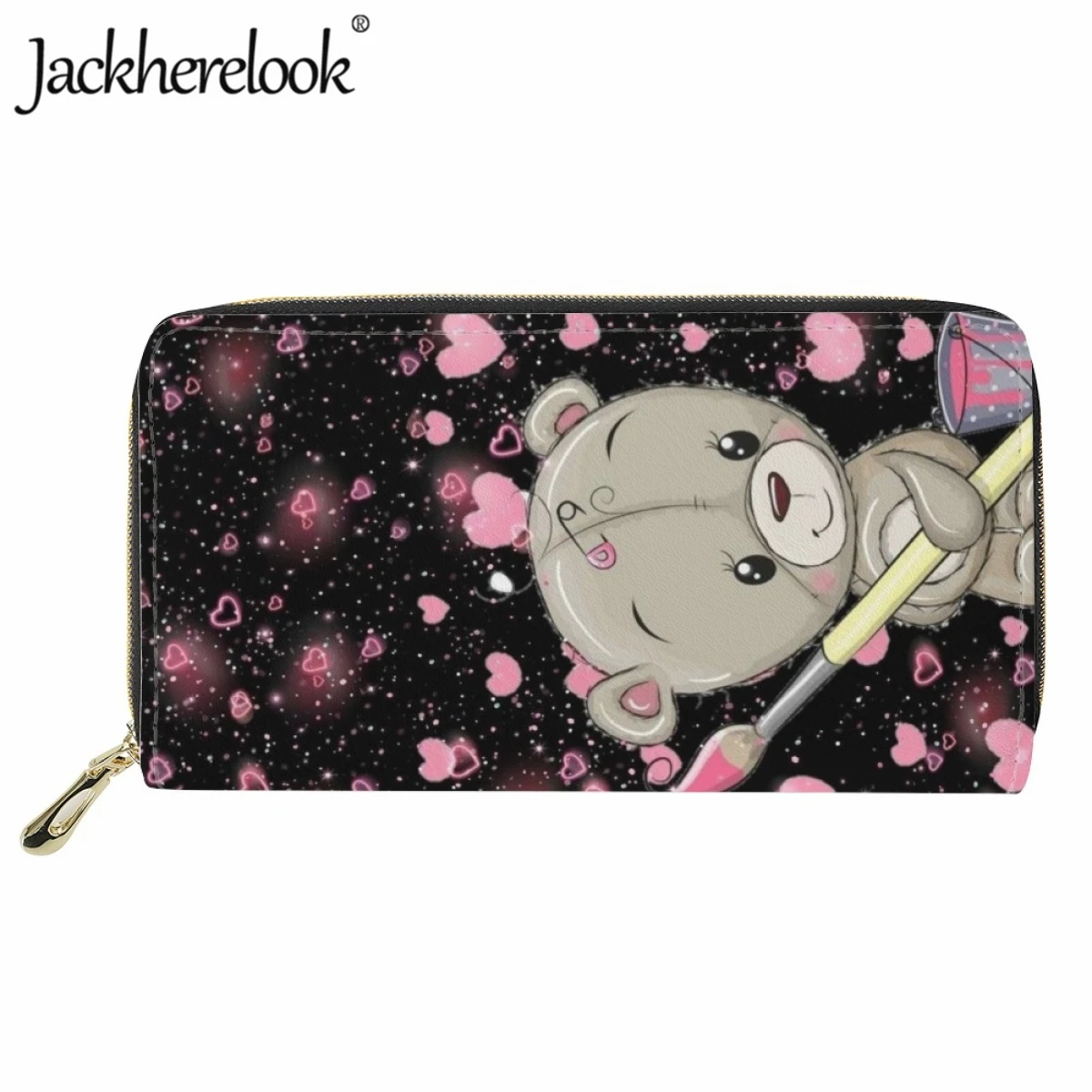 

Jackherelook Kawaii Bear Pattern Print Fashion Ladies Wallet Long Leather Purse Girls Money Bag Casual Travel Card Holder Wallet