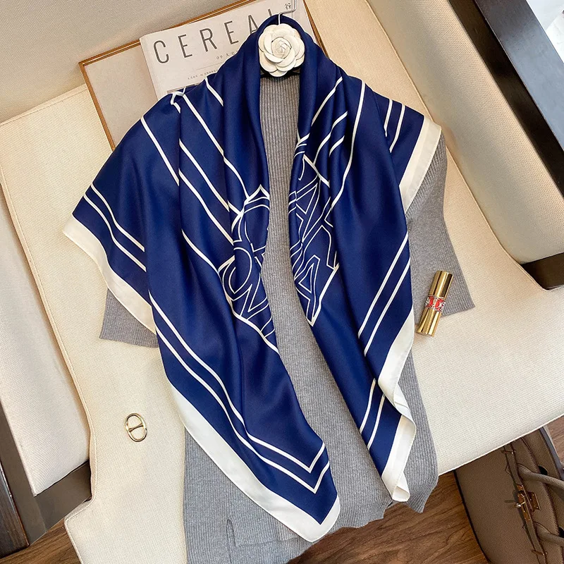 

2022 Silk Head Scarf Women Fashion Hair Scarve Summer Foulard Soft Satin Shawl Kerchief 90x90cm Square Neck Headscarf Bandana