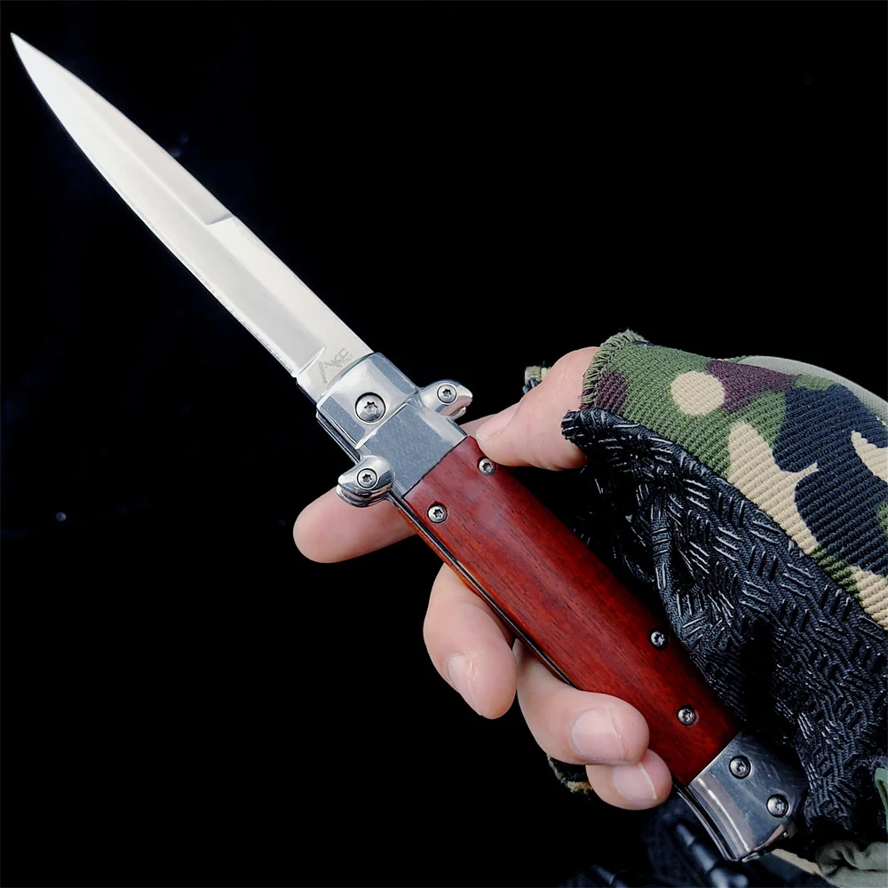 

Everyday Carry Folding 440c Blade A/U/TO Knives, Outdoor Camping Hiking Hunting Multifunctional Utility Wood Handle Sharp Knife