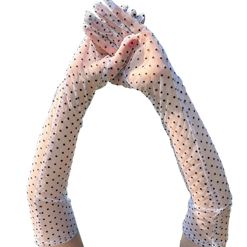 

Women Summer Thin Long Golves Sexy Full Finger Golves Lace Mesh Dot Sunscreen Driving Gloves Bride Wedding Golves Mittens