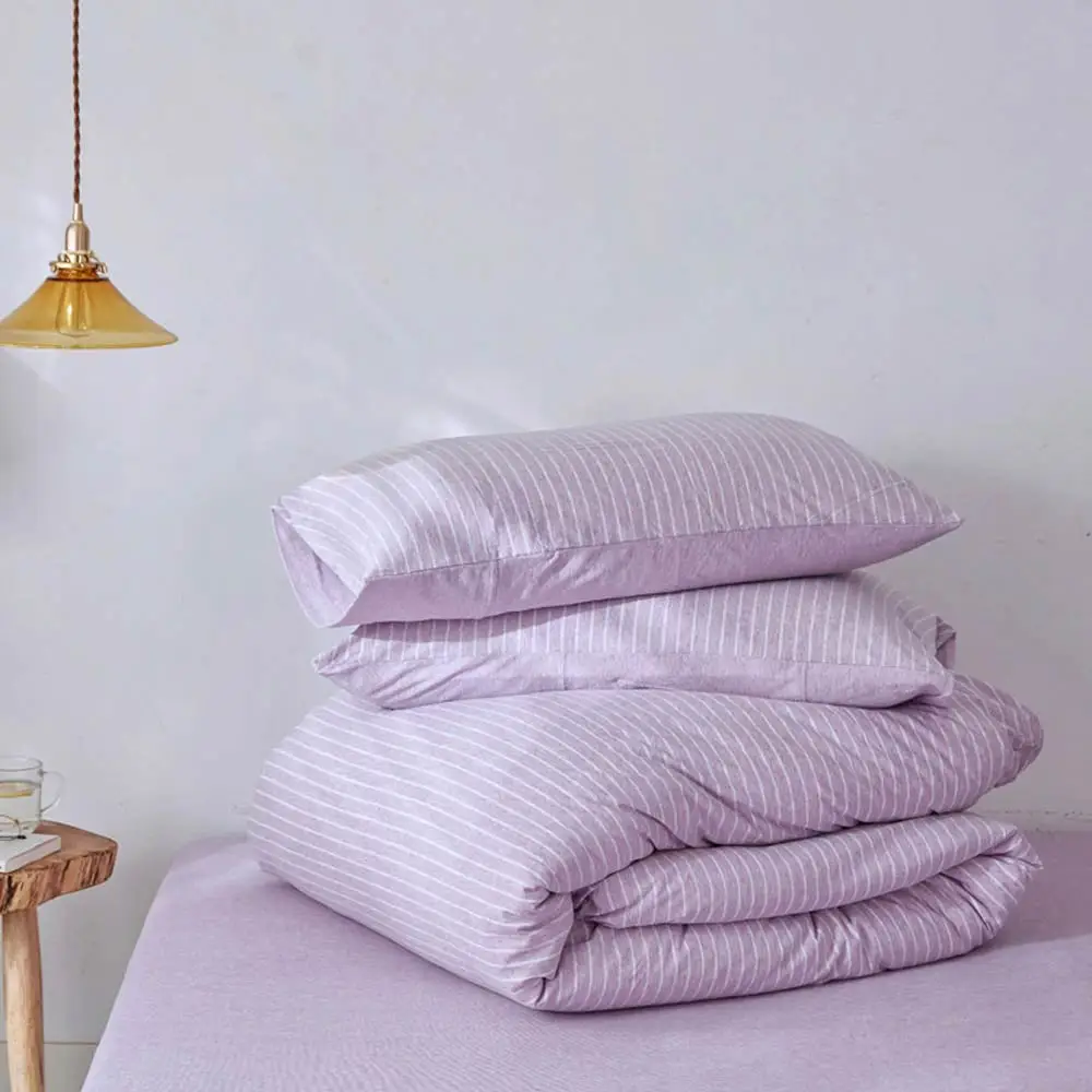 

Svetanya Purple Stripes Knit Cotton Duvet Cover Pillowcase Soft Warm Bedlinen Single Twin Full Queen King Size Bedding Set