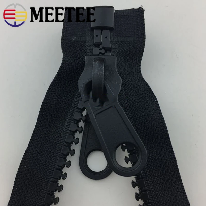 

Meetee 60-300cm 5# 8# 10# Resin Zippers Plastic Double-sided Zipper Puller Head for Outer Tent Double Pull Tab Zips Sew Material