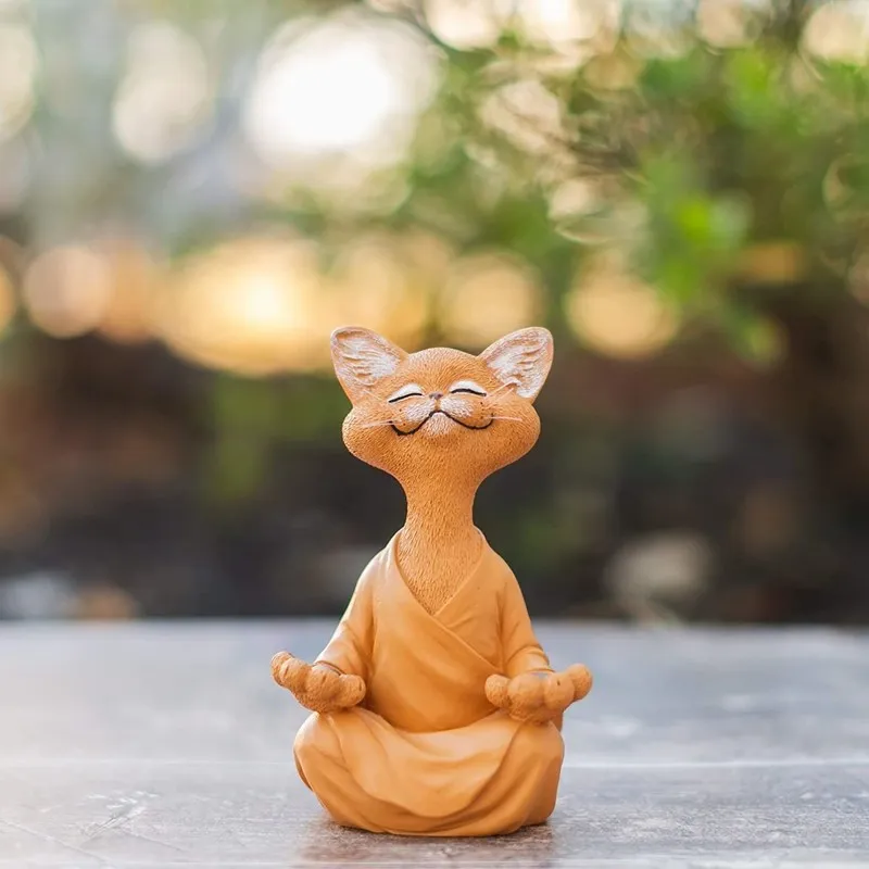 

Fantastic Meditation Cat Decorations Gift for Cat Lovers Cute Imitation Resin Ornaments Height 12.5CM