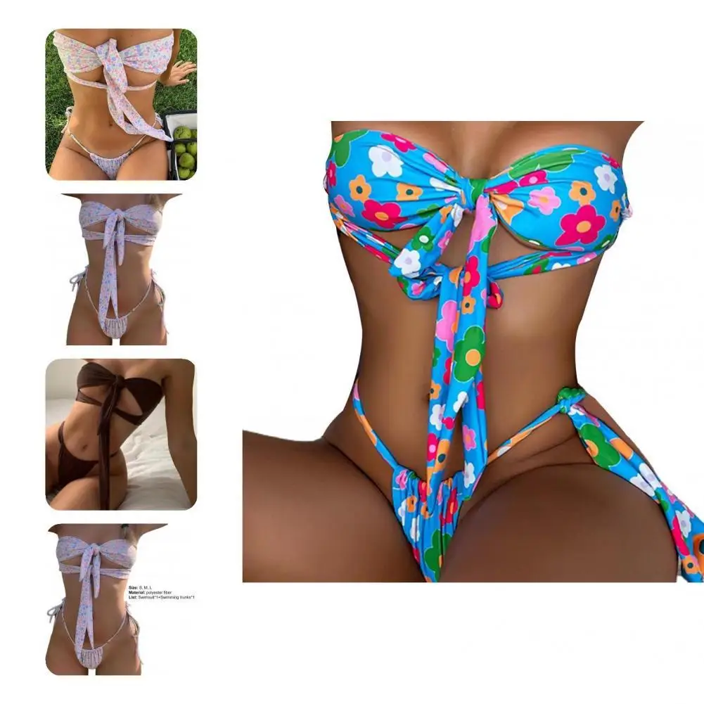 

G-string 2 Pcs/Set Terrific Soft Summer Bikini Set Lace Up Women Swimsuit Hollow Out for Beach
